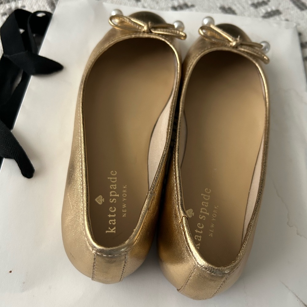 Kate Spade Gold Loafers with Bow Detail - Picture 4 of 4